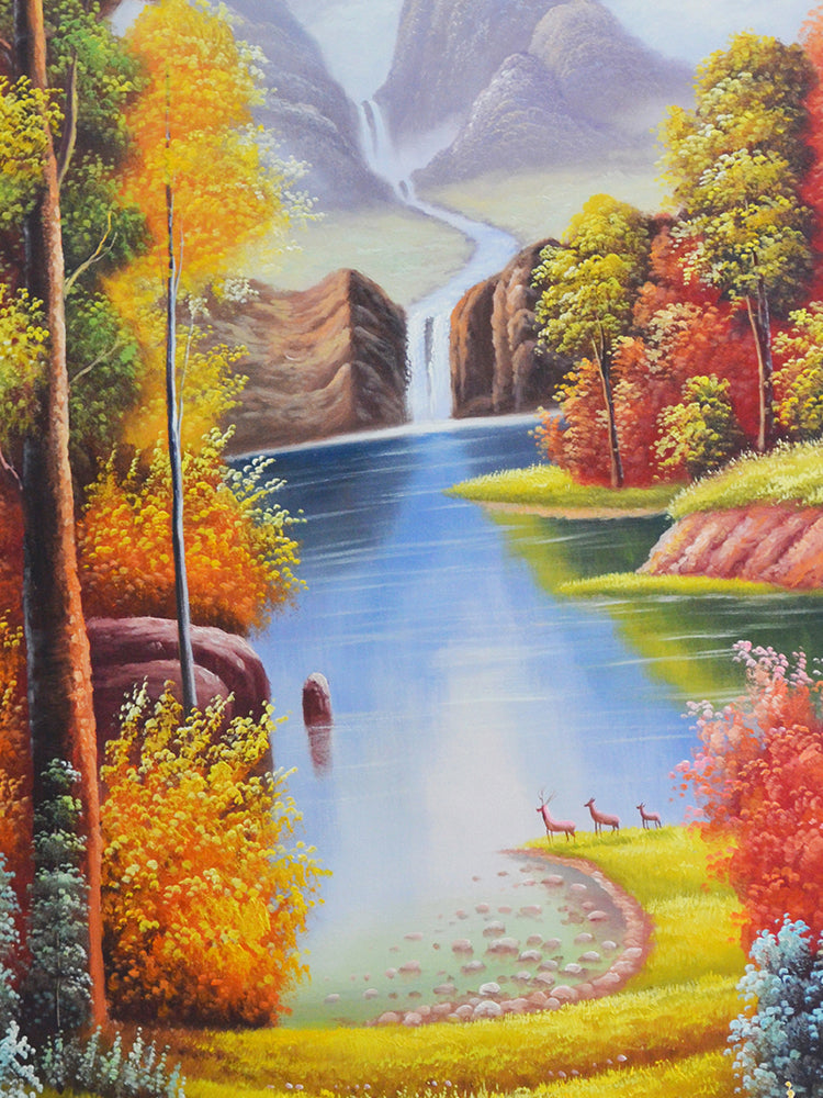 Forêt, Lac et Cascade en Automne Peinture par Numéros