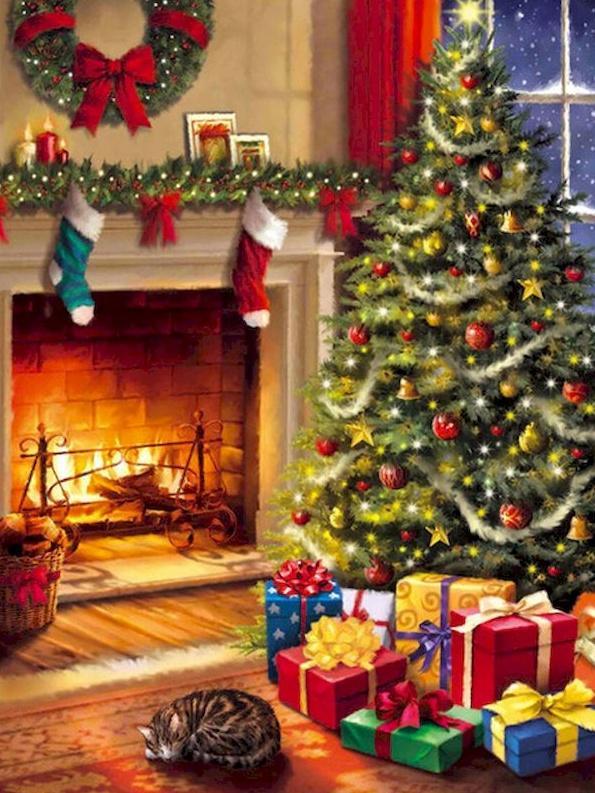 Foyer et Sapin de Noël Peinture par Numéros