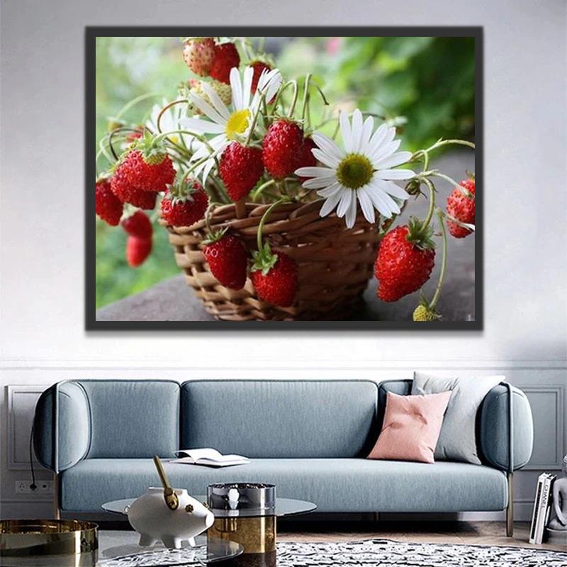 Fraises et Marguerites Peinture par Numéros