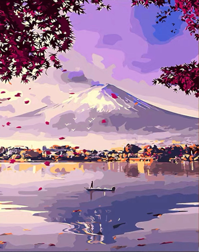 Fuji et Ciel Violet Peinture par Numéros