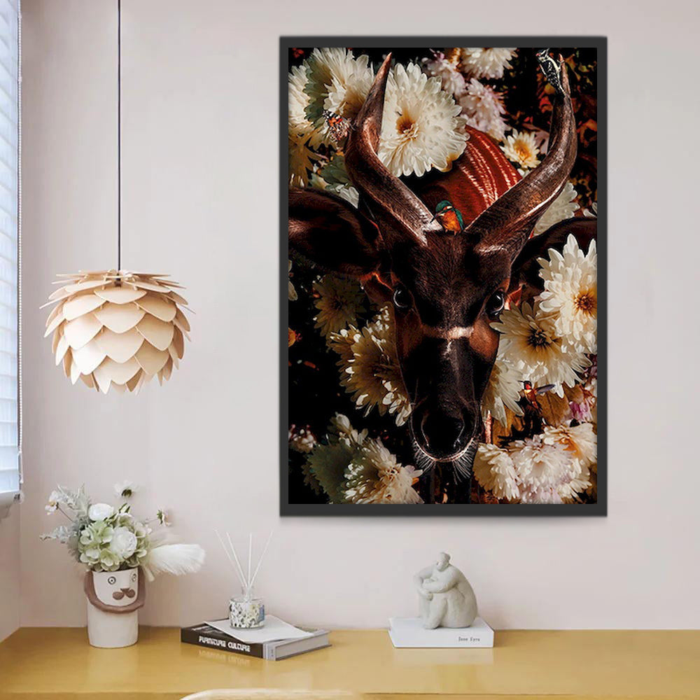 Gazelle et Fleurs Blanches Peinture par Numéros