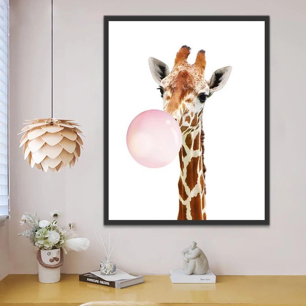 Girafe et Bulle Rose Peinture par Numéros