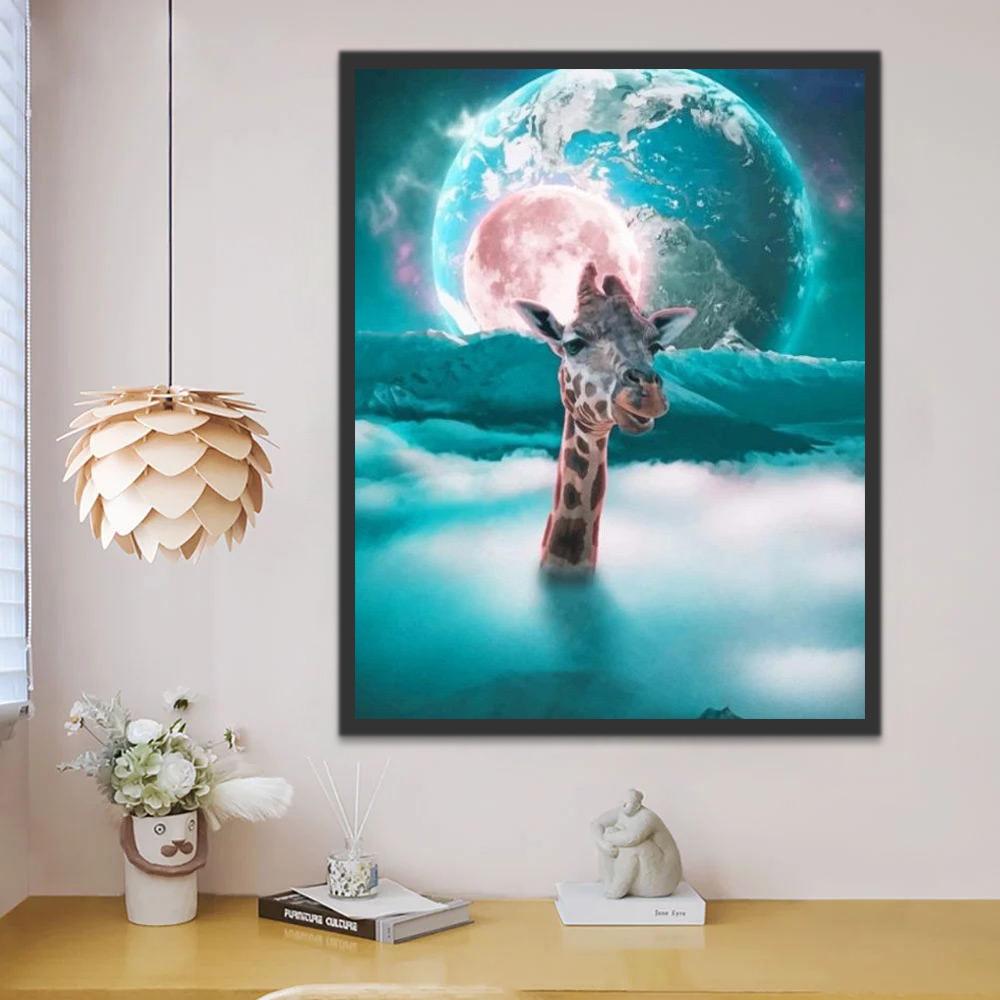 Girafe et Nuage avec la Lune Claire Peinture par Numéros