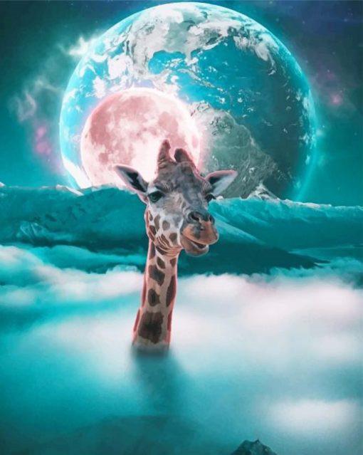 Girafe et Nuage avec la Lune Claire Peinture par Numéros