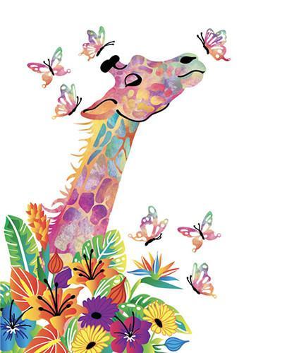 Girafe et Papillons Colorés Peinture par Numéros