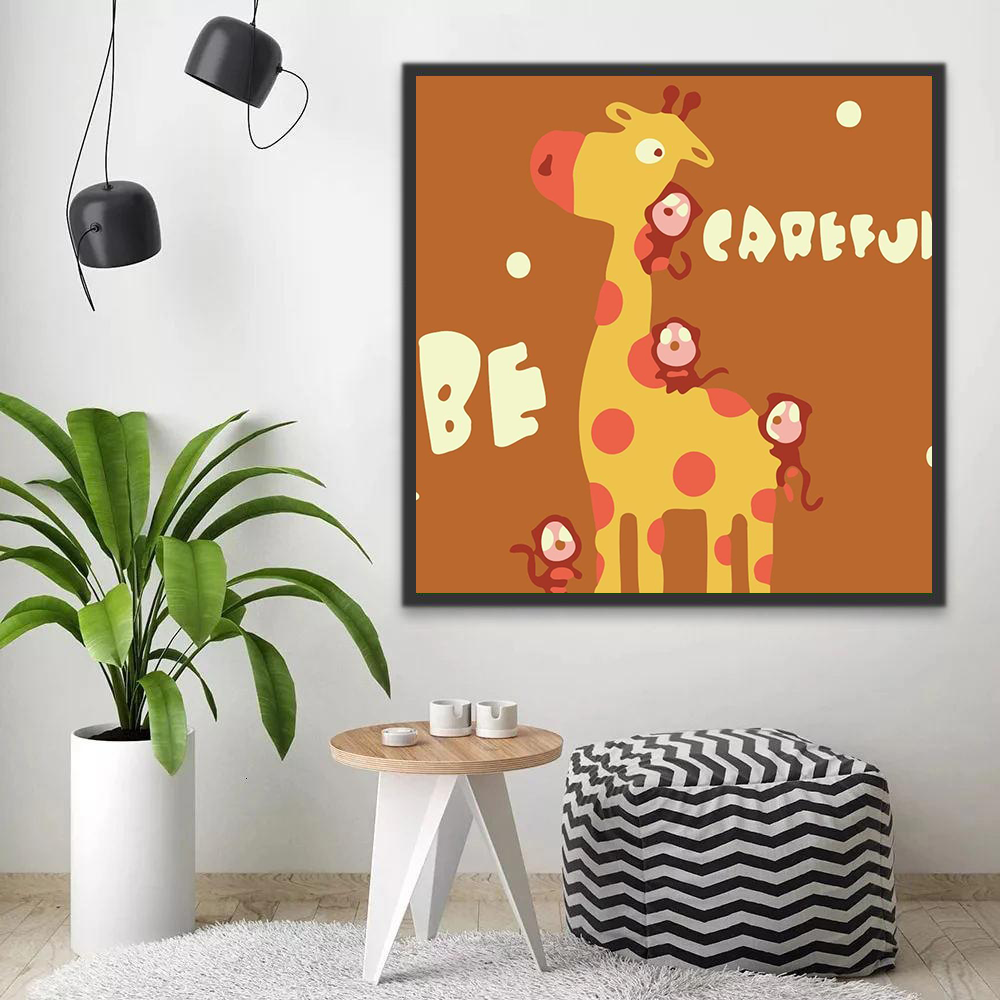Girafe et Singes Cartoon d'Enfants Peinture par Numéros