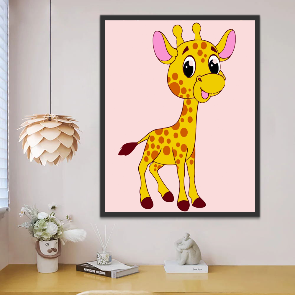 Girafe Jaune Cartoon Enfants Peinture par Numéros