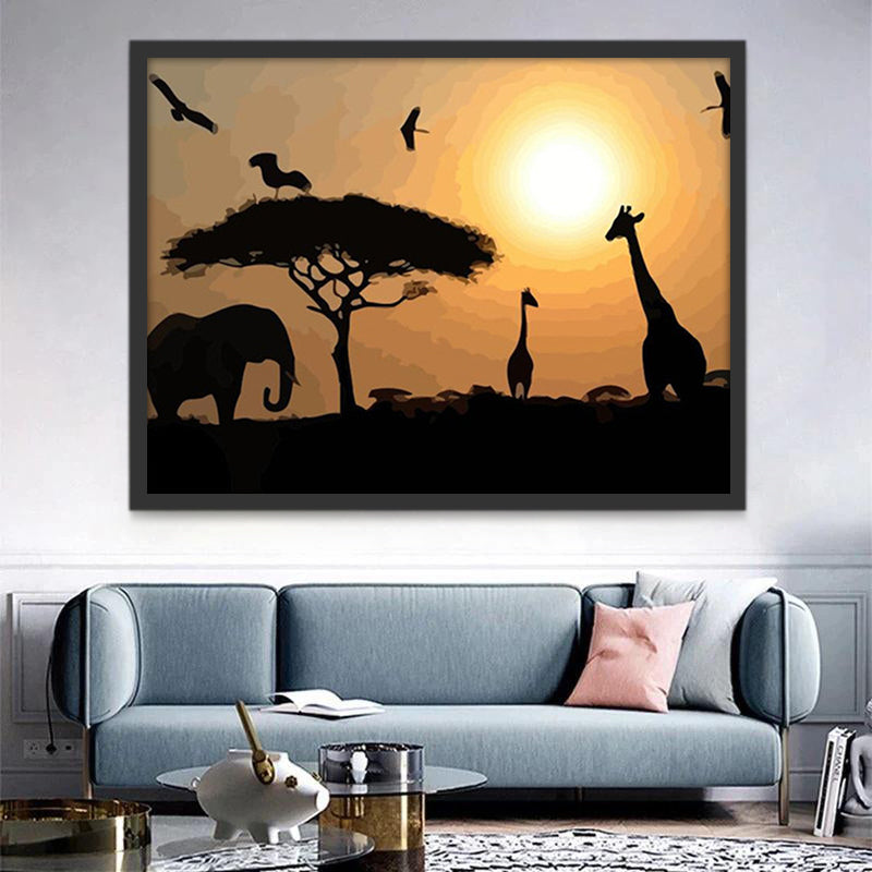 Girafes et Éléphants avec le Baobab Peinture par Numéros