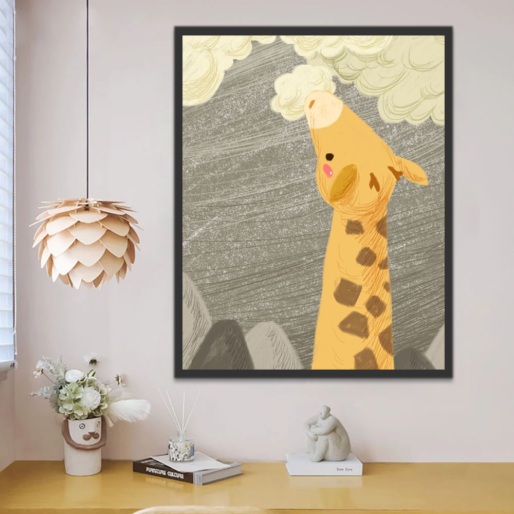 Girafes Mangeant des Nuages Cartoon Enfants Peinture par Numéros