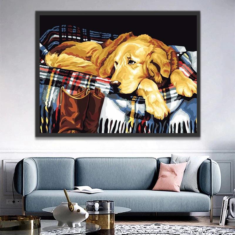 Golden Retriever dans le Lit Peinture par Numéros