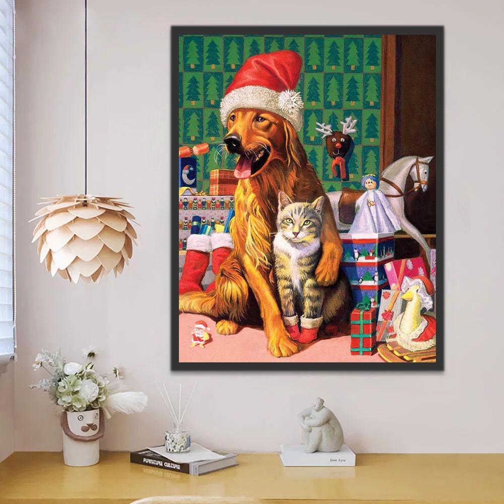 Golden Retriever de Noël Peinture par Numéros