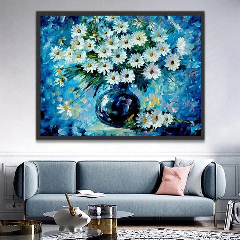 Grandes Marguerites dans le Vase Bleu Peinture par Numéros