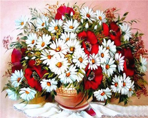 Grandes Marguerites et Pivoines Rouges Peinture par Numéros