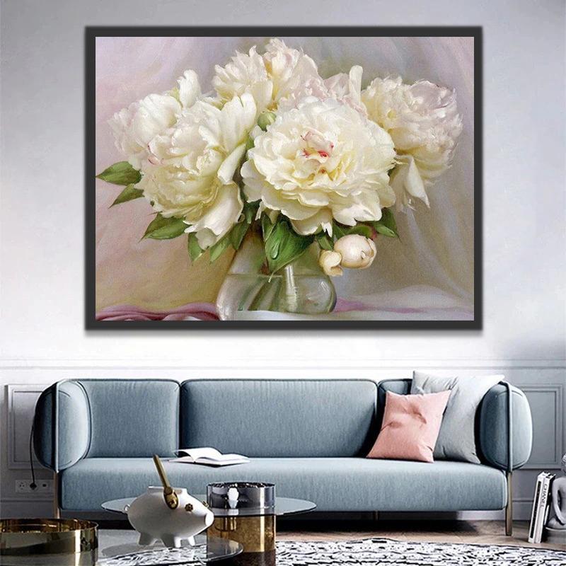Grandes Pivoines Blanches Vivaces Peinture par Numéros