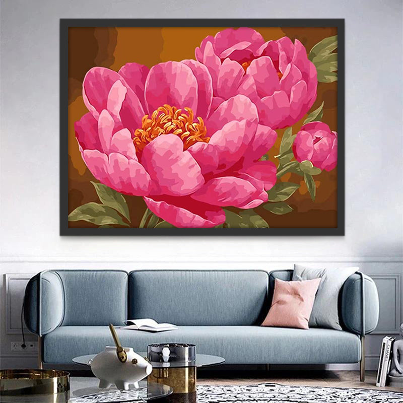 Grandes Pivoines Roses Fleur Peinture par Numéros