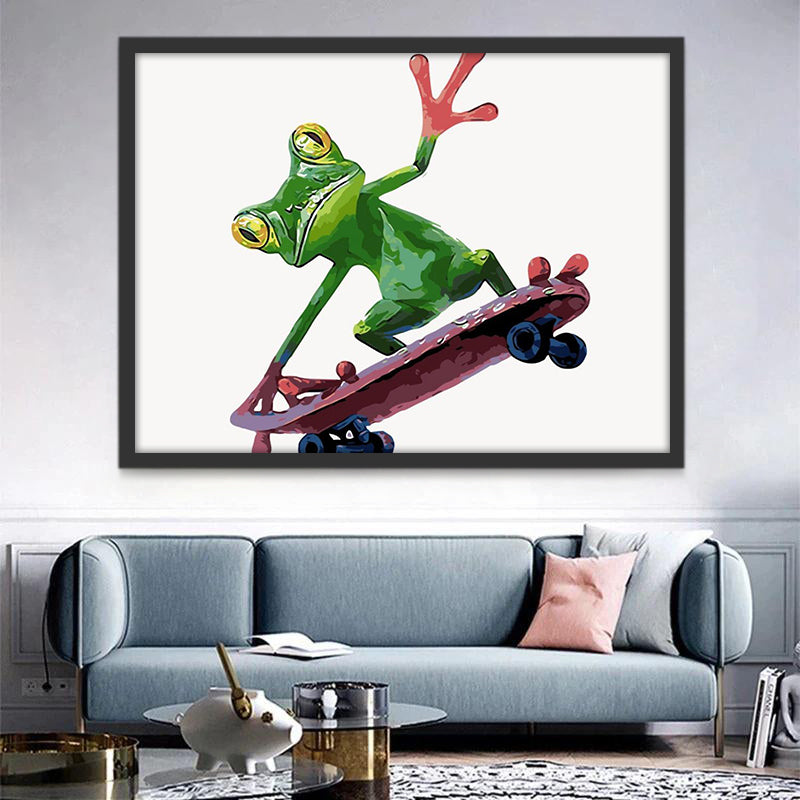 Grenouille Faisant de Skateboard Peinture par Numéros