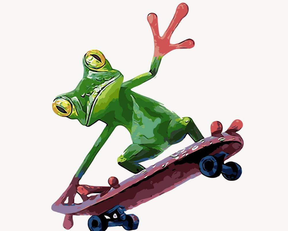 Grenouille Faisant de Skateboard Peinture par Numéros