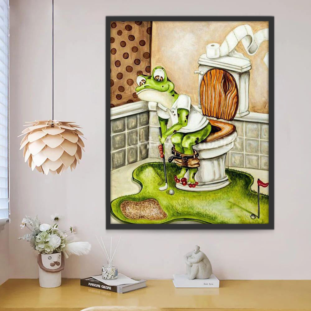 Grenouille Jouant au Golf dans les Toilettes Peinture par Numéros