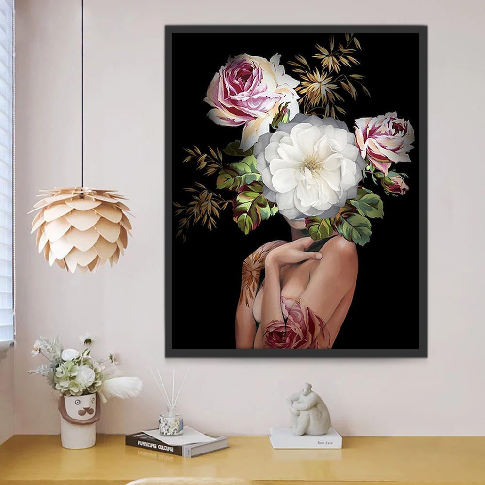 Grosses Fleurs et Femme Peinture par Numéros