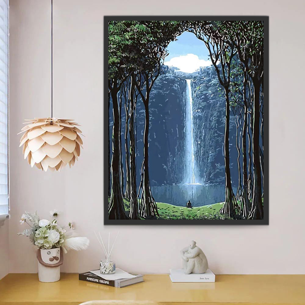 Grotte d'Arbres et Chute Peinture par Numéros