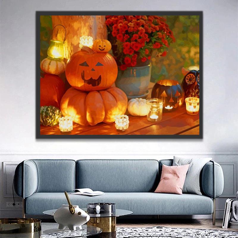Halloween et Fleurs Rouges Peinture par Numéros