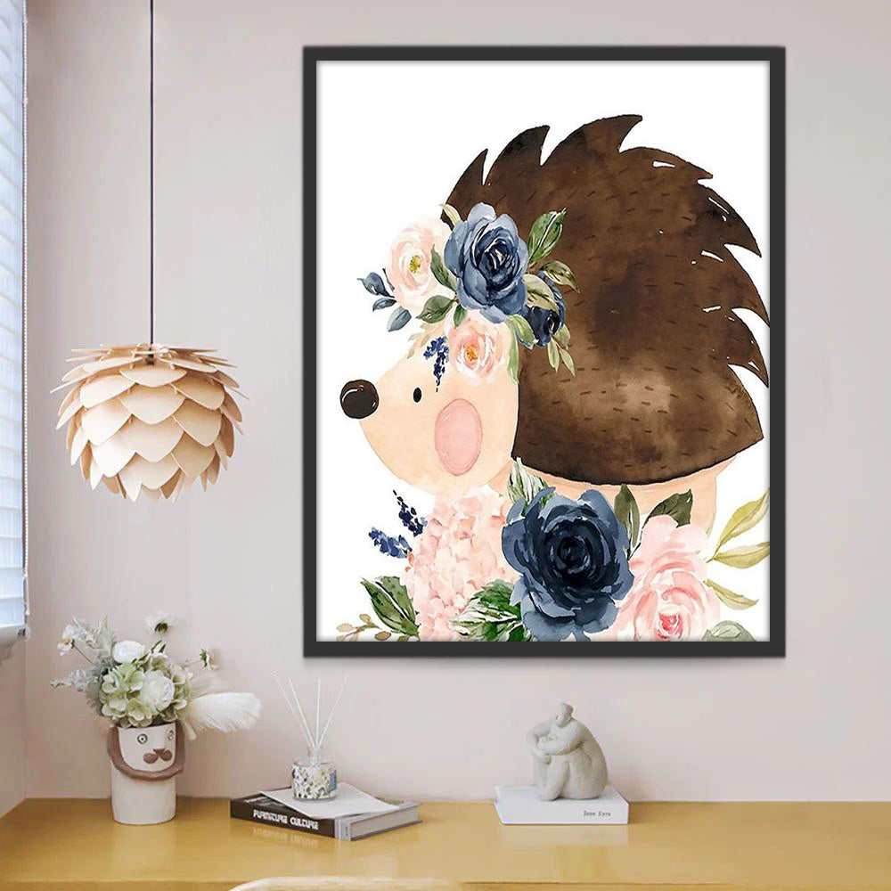 Hérisson et Roses Bleues Peinture par Numéros