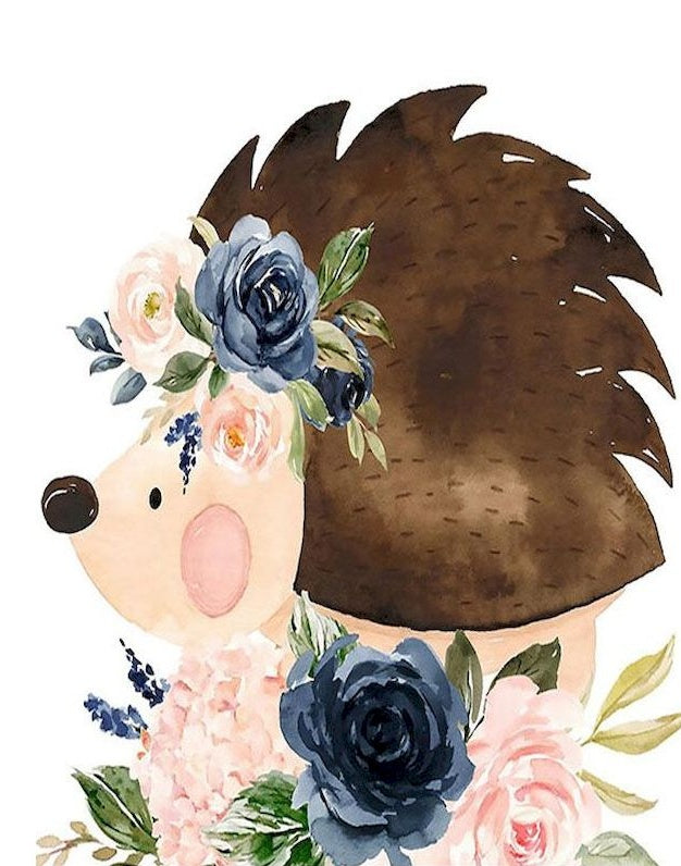 Hérisson et Roses Bleues Peinture par Numéros