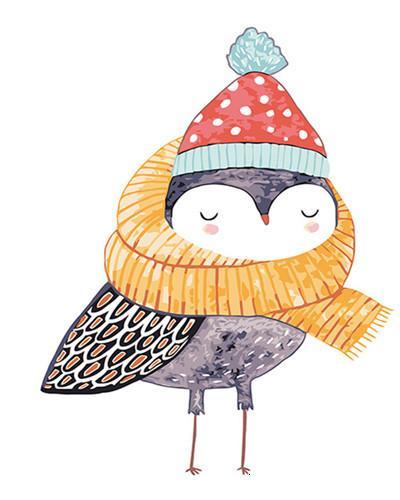 Hibou avec Echarpe Cartoon Peinture par Numéros