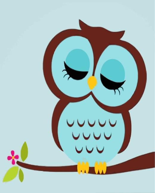 Hibou Bleu Cartoon Enfants Peinture par Numéros