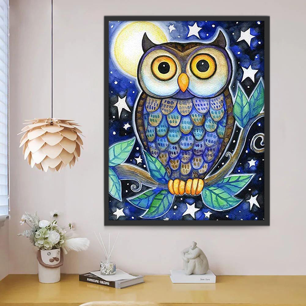 Hibou Cartoon et la Lune Peinture par Numéros
