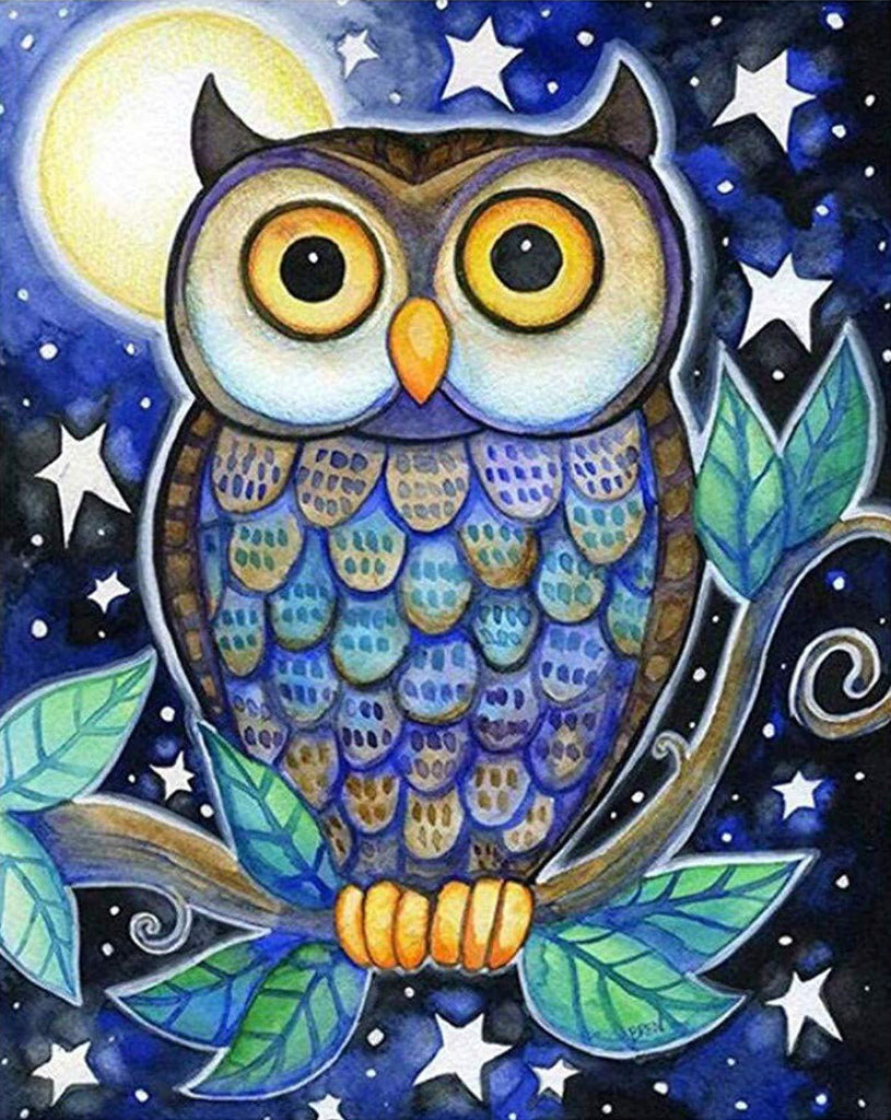 Hibou Cartoon et la Lune Peinture par Numéros