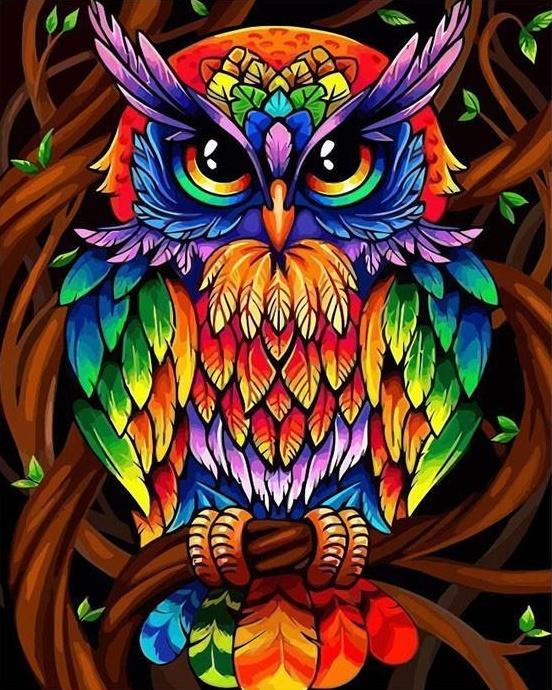 Hibou en Couleur d'Arc-en-Ciel Peinture par Numéros