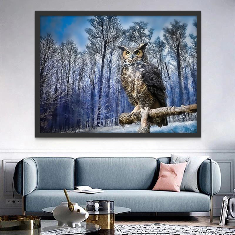 Hibou et Forêt d'Hiver Peinture par Numéros