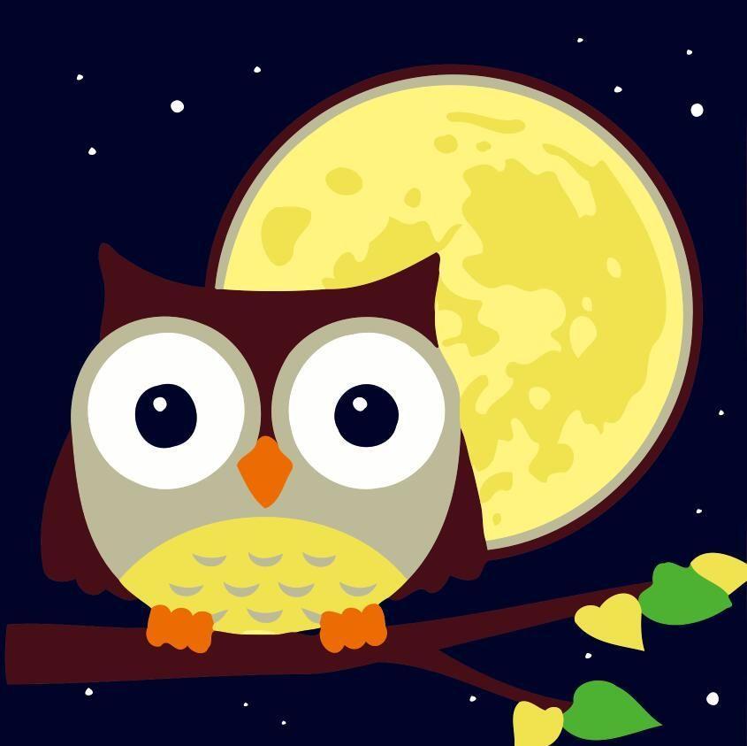 Hibou et la Lune Jaune Cartoon Enfants Peinture par Numéros