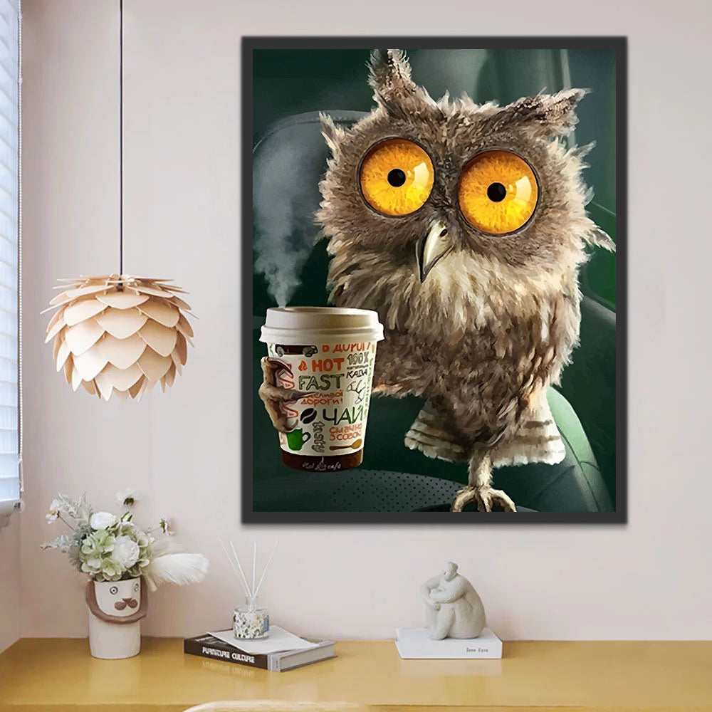 Hibou Etrange Tenant Café Peinture par Numéros
