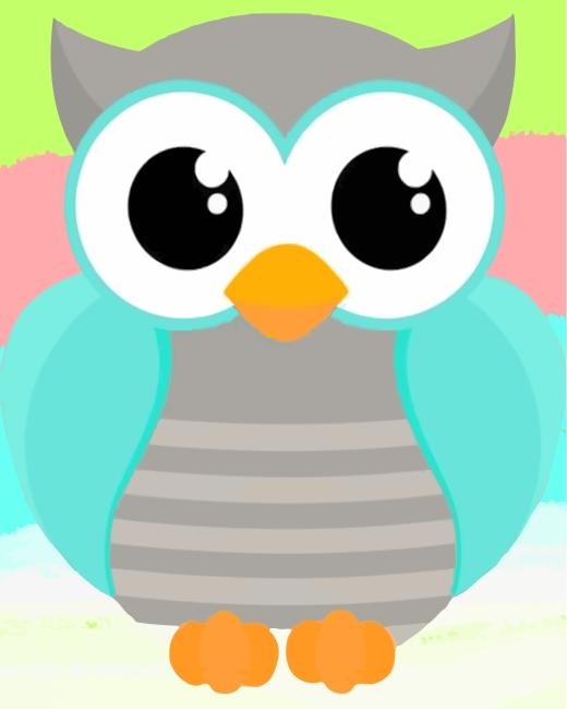Hibou Gris et Bleu Cartoon Enfants Peinture par Numéros