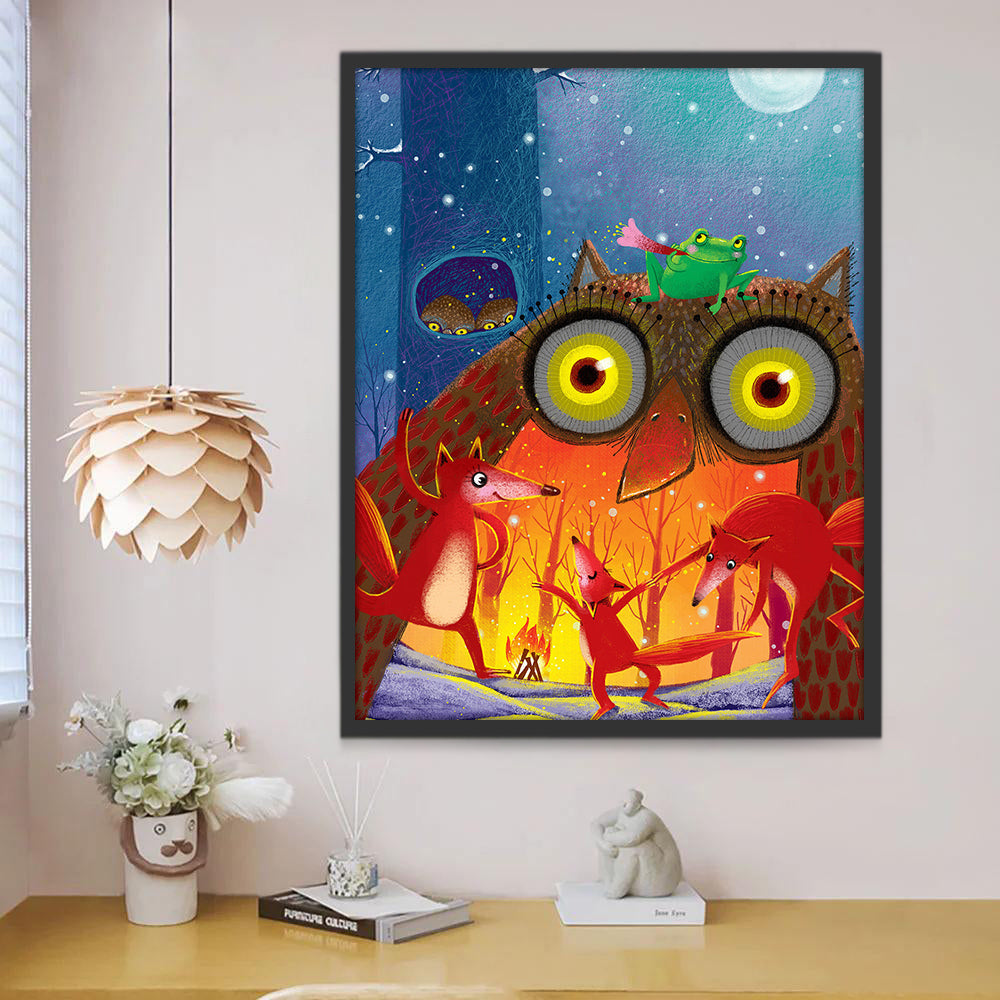 Hibou Renards et Grenouille Peinture par Numéros