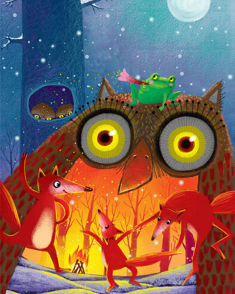 Hibou Renards et Grenouille Peinture par Numéros