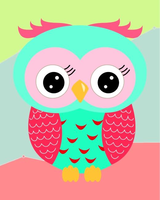 Hibou Vert et Rose Cartoon Enfants Peinture par Numéros