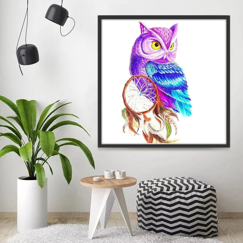 Hibou Violet et Bleu Peinture par Numéros