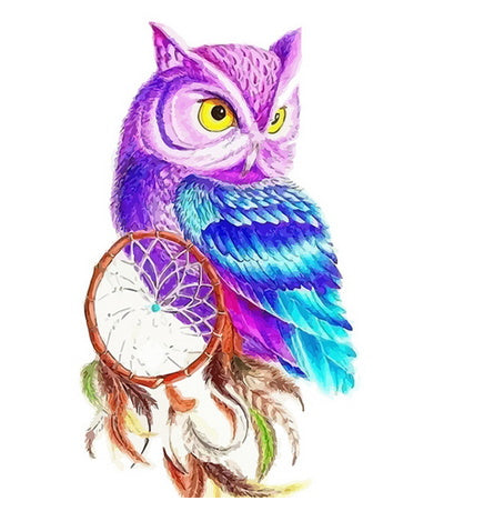 Hibou Violet et Bleu Peinture par Numéros