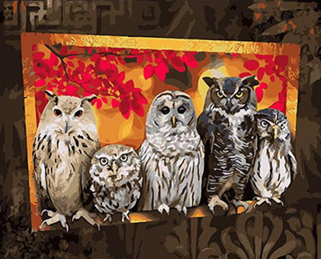 Hiboux et Peinture d'Automne Peinture par Numéros