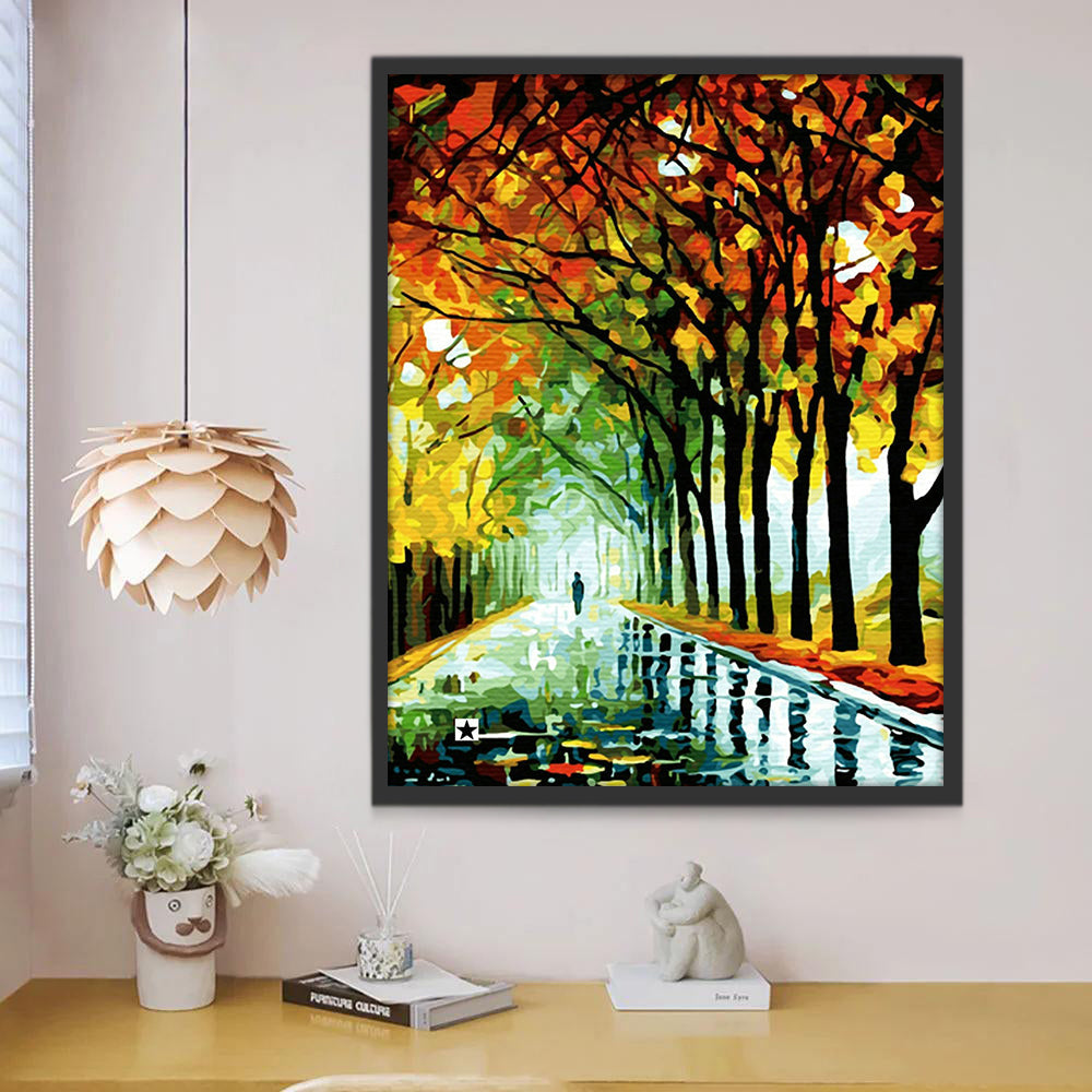 Homme et Arbres d'Automne Peinture par Numéros