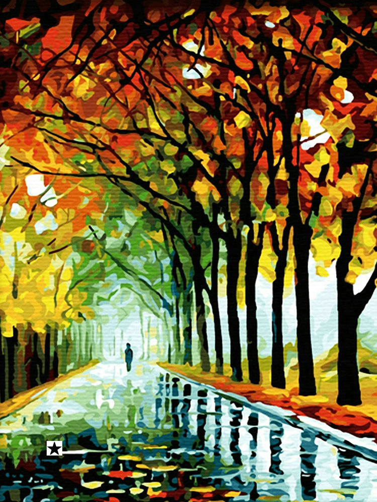 Homme et Arbres d'Automne Peinture par Numéros