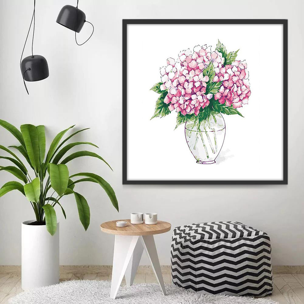 Hortensias Roses Peinture par Numéros