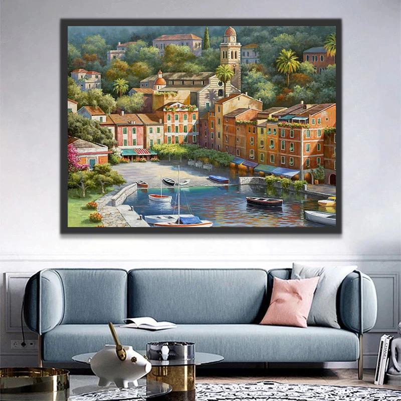 Immeubles et Bateaux Peinture par Numéros