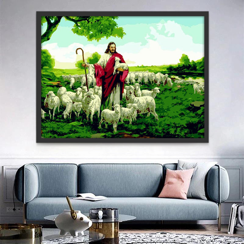 Jésus et Troupeau Peinture par Numéros