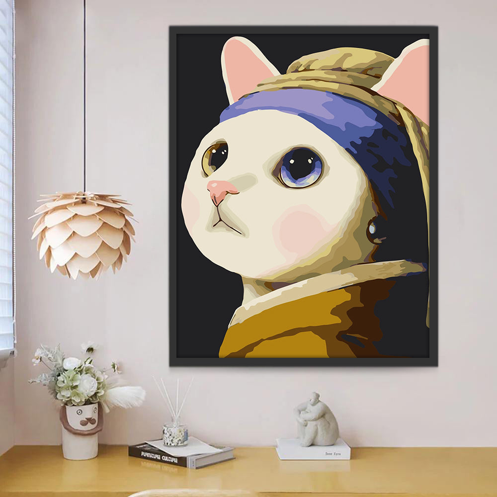 Joli Chat Blanc à la Perle Peinture par Numéros