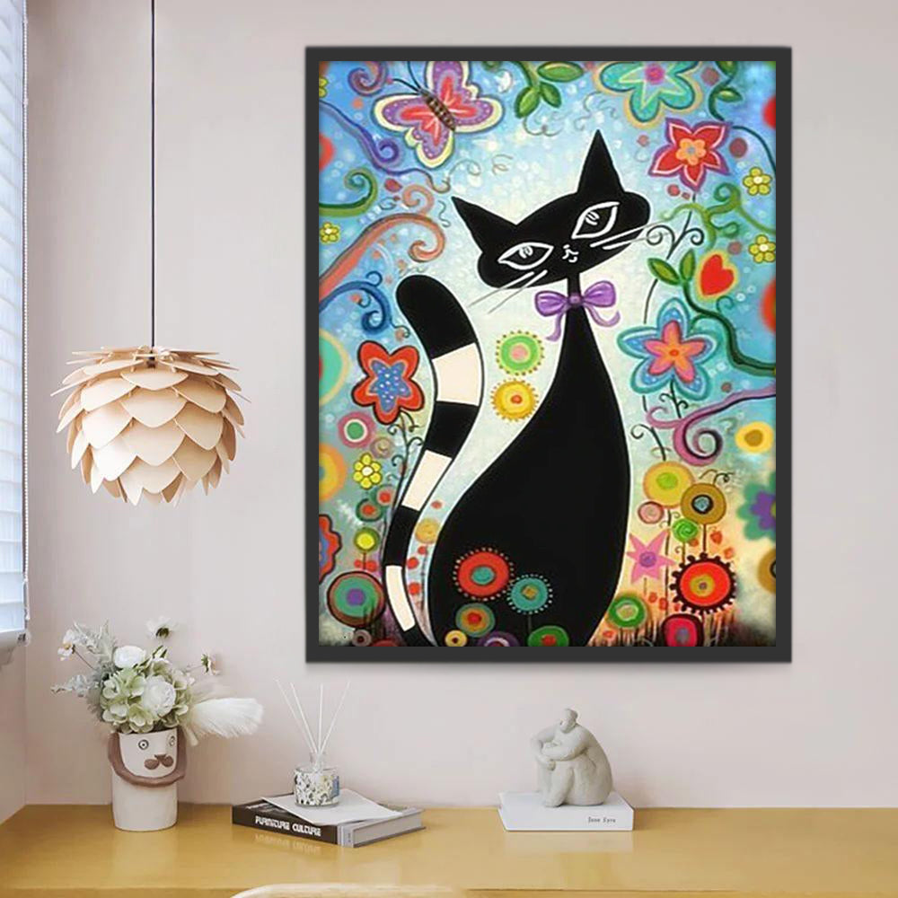 Joli Chat Noir Dessiné Peinture par Numéros