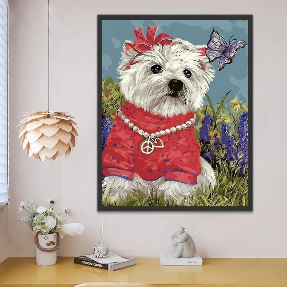 Joli Chien et les Papillons Peinture par Numéros